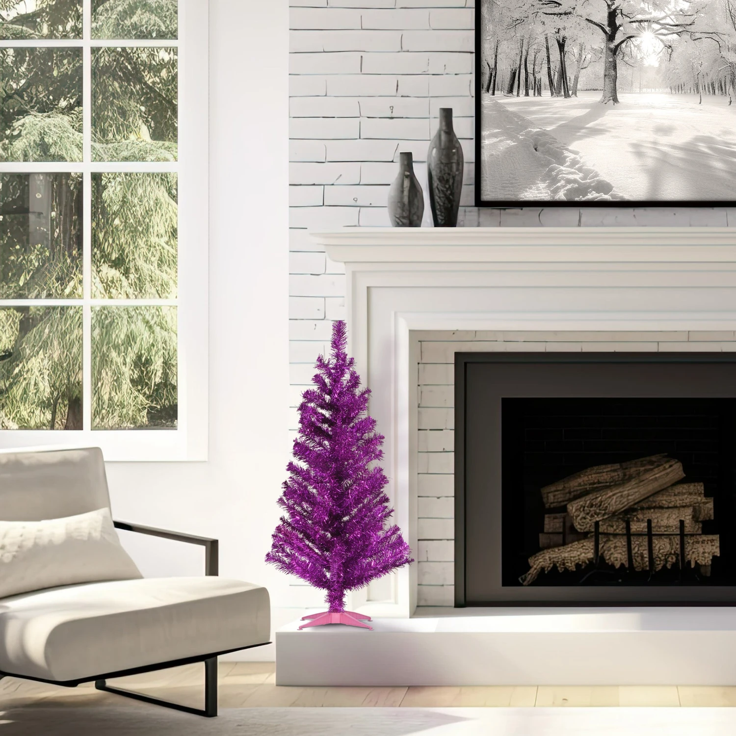 3 Ft. Tinsel Collection Magenta Pink Tree 2 3 Ft. Tinsel Collection Magenta Pink Tree - Image 2