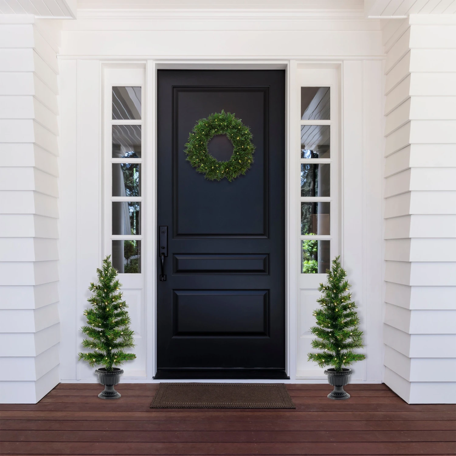 Pre-Lit Warm Welcome Assortment Set Of 2 Entrance Trees, 1 Wreath 2 Pre-Lit Warm Welcome Assortment Set Of 2 Entrance Trees, 1 Wreath - Image 2