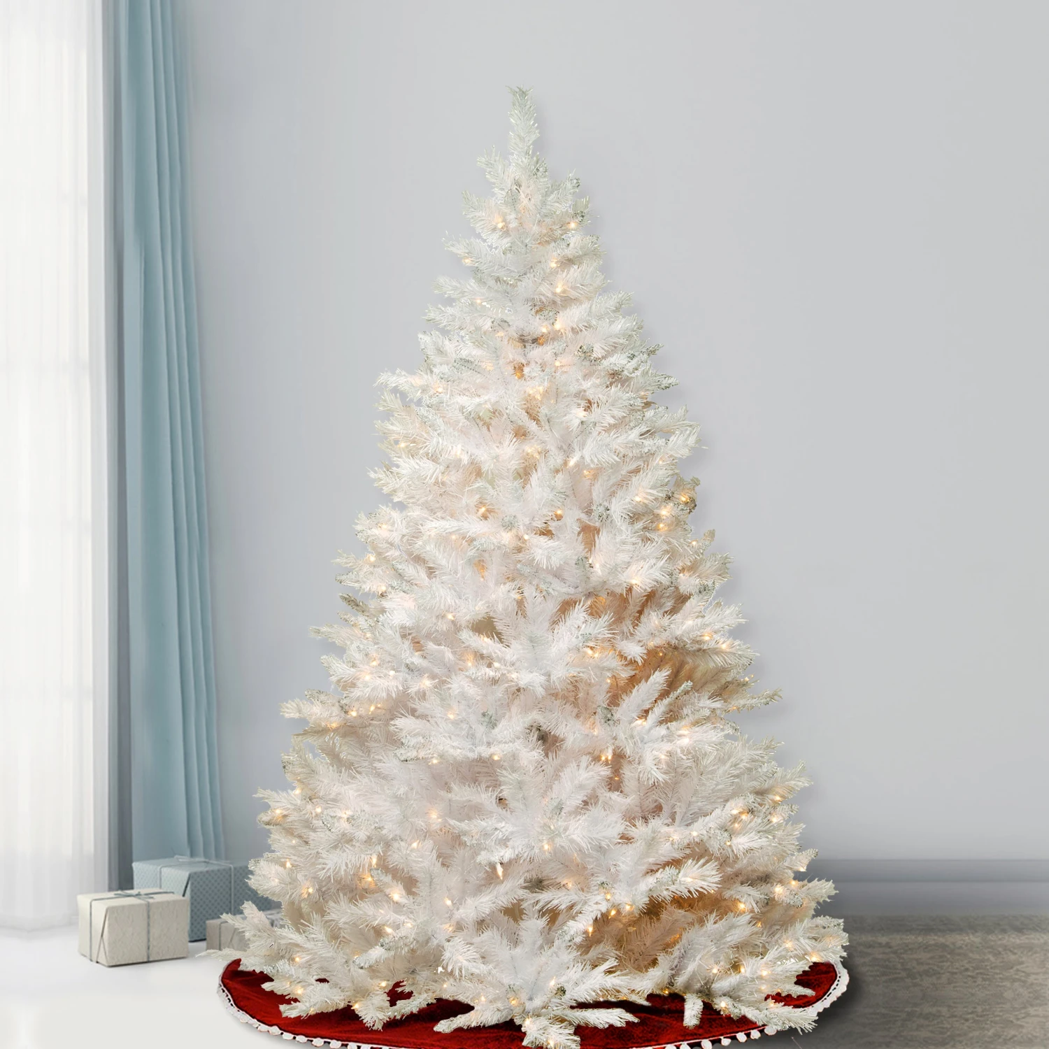 7.5 Ft. Pre-Lit Winchester Pine White Tree With Clear Lights And Silver Glitter 3 7.5 Ft. Pre-Lit Winchester Pine White Tree With Clear Lights And Silver Glitter - Image 3