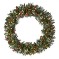 48 In. Pre-Lit Wintry Pine Wreath With Clear Lights