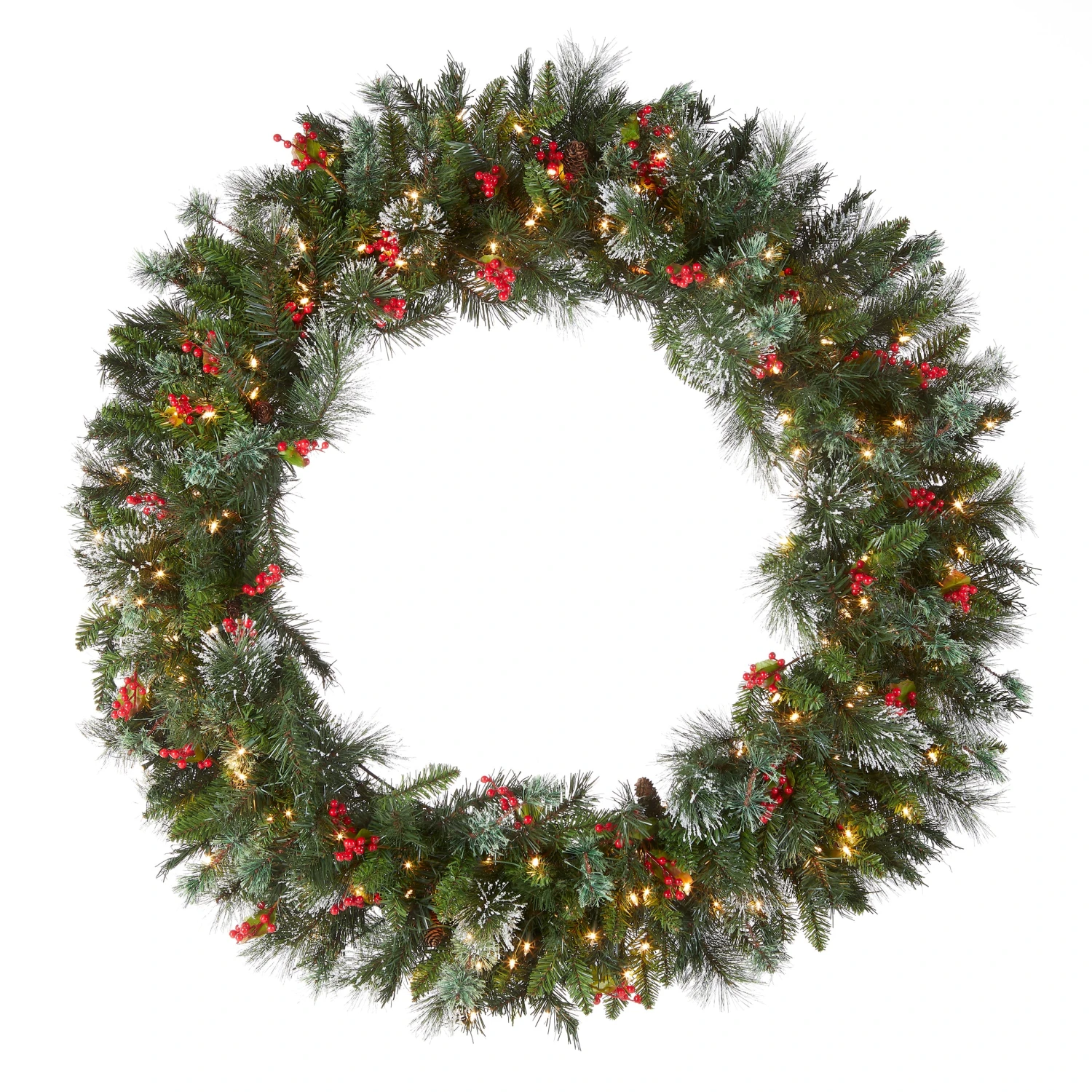48 In. Pre-Lit Wintry Pine Wreath With Clear Lights 1 48 In. Pre-Lit Wintry Pine Wreath With Clear Lights
