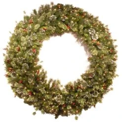 60 In. Pre-Lit Wintry Pine Wreath With Clear Lights