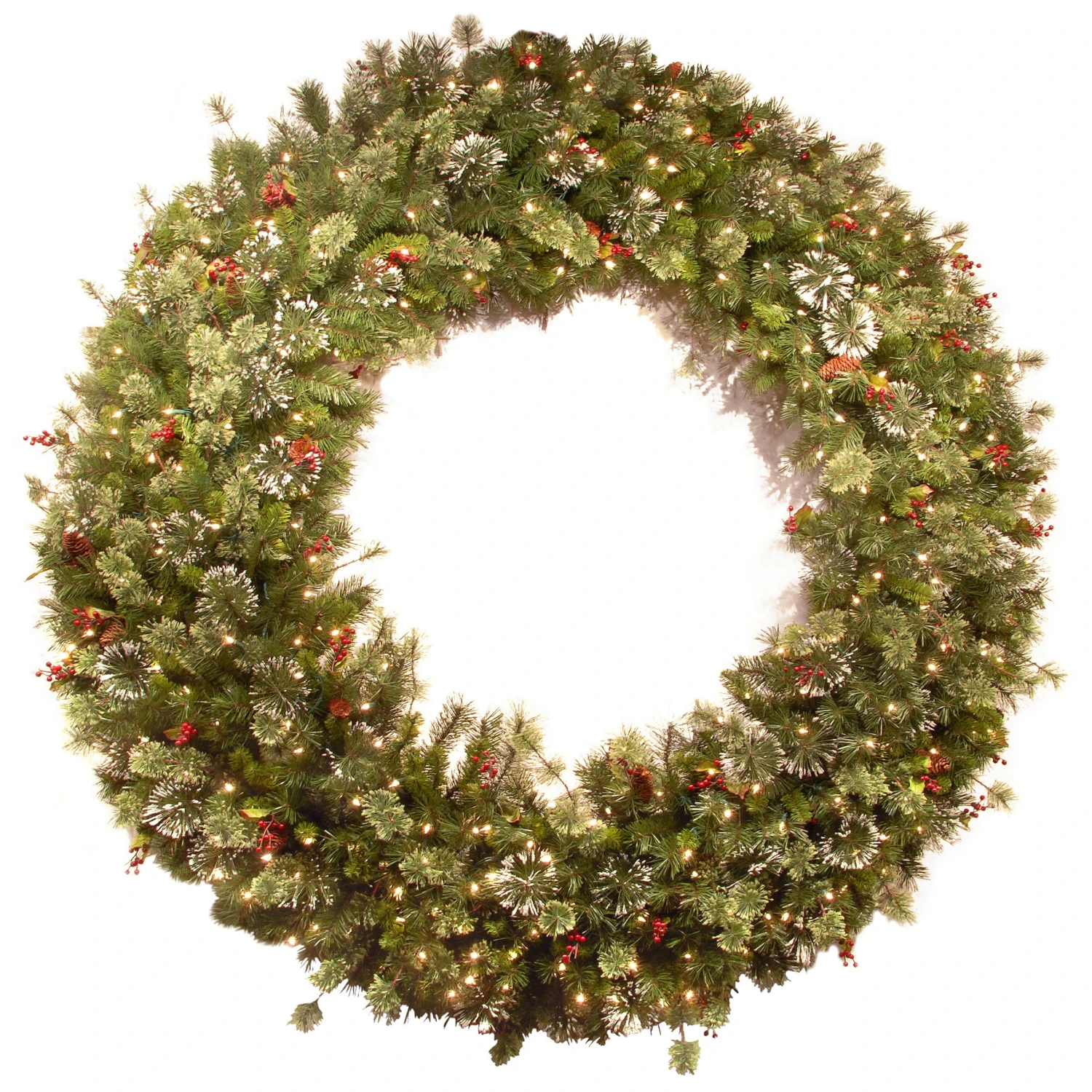 60 In. Pre-Lit Wintry Pine Wreath With Clear Lights 1 60 In. Pre-Lit Wintry Pine Wreath With Clear Lights