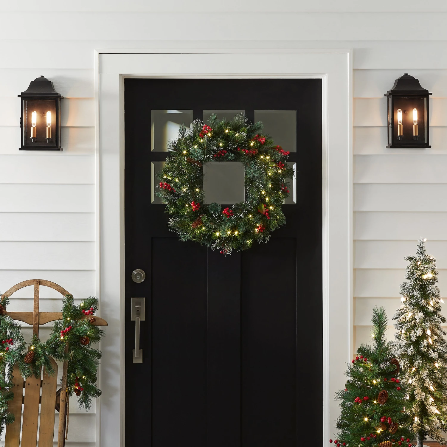 24 In. Pre-Lit Wintry Pine Wreath With LED Lights 2 24 In. Pre-Lit Wintry Pine Wreath With LED Lights - Image 2