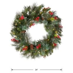 24 In. Pre-Lit Wintry Pine Wreath With LED Lights 7 24 In. Pre-Lit Wintry Pine Wreath With LED Lights -Christmas Trees Sales WP1 300L 24W B1 Silo Dim