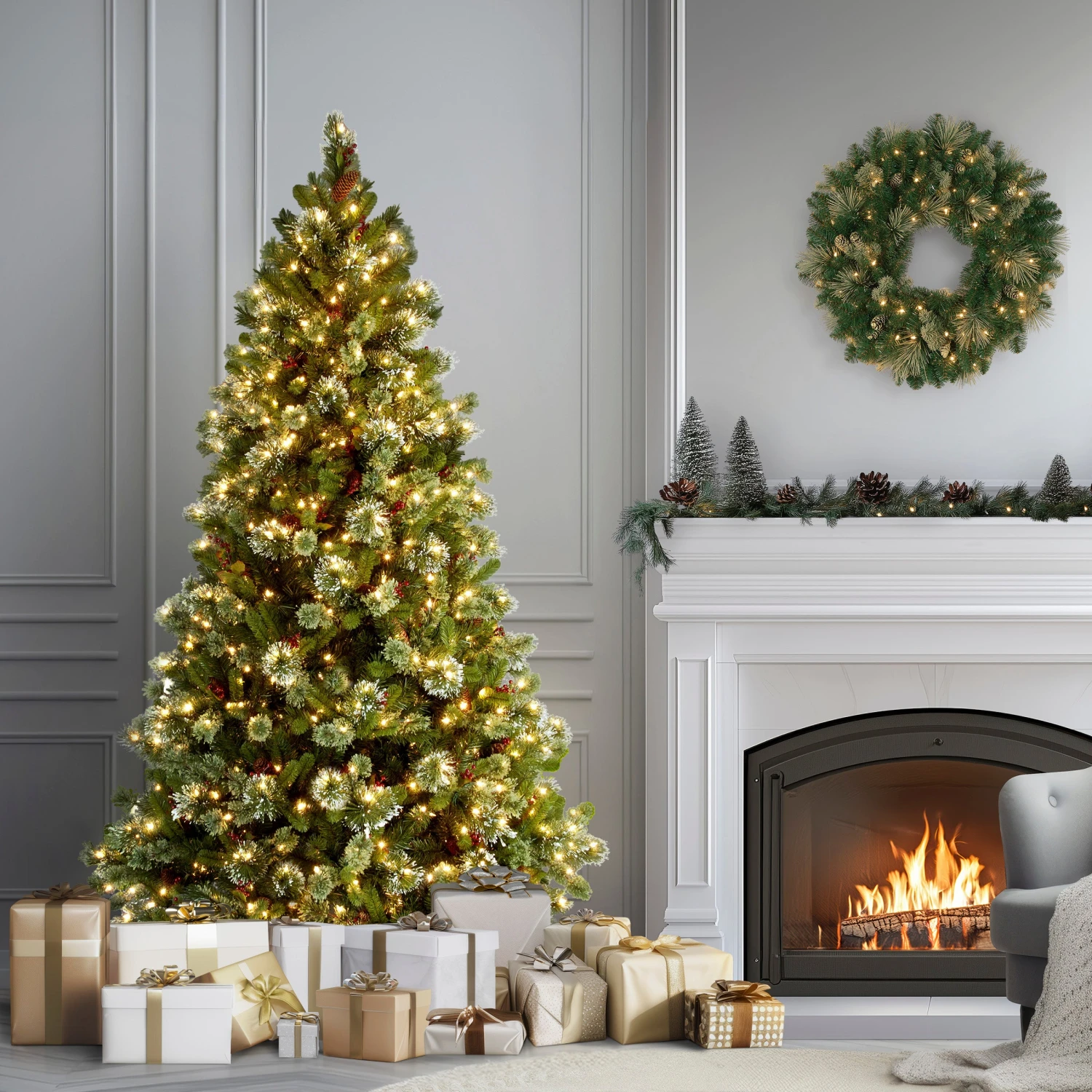 7.5 Ft. Pre-Lit Wintry Pine Medium Tree With Clear Lights 3 7.5 Ft. Pre-Lit Wintry Pine Medium Tree With Clear Lights - Image 3