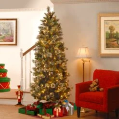 7.5 Ft. Pre-Lit Wintry Pine Slim Tree With Clear Lights 5 7.5 Ft. Pre-Lit Wintry Pine Slim Tree With Clear Lights -Christmas Trees Sales WP1 310 75 2