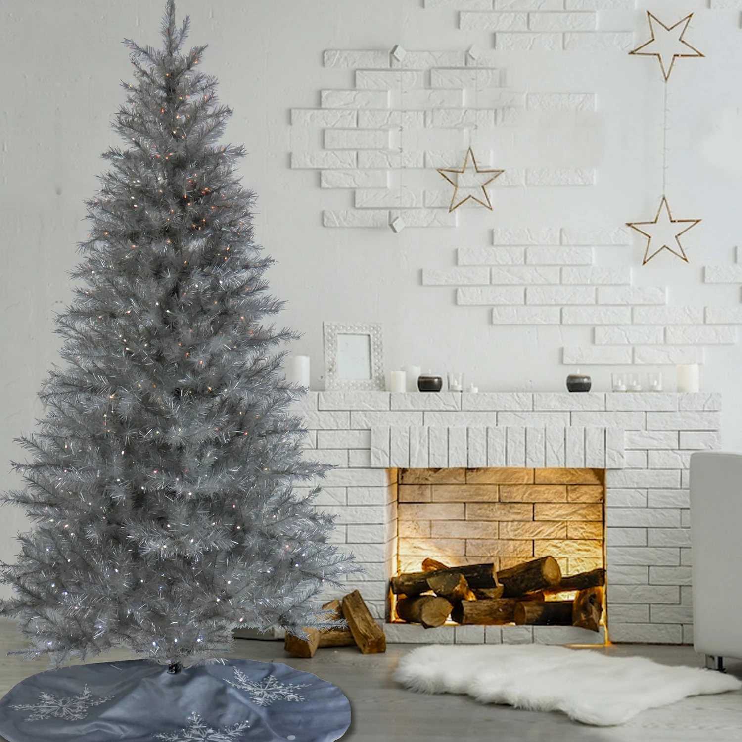 7.5 Ft. Pre-Lit Christmas Crystal Pine Silver Metallic Tree 2 7.5 Ft. Pre-Lit Christmas Crystal Pine Silver Metallic Tree - Image 2