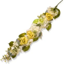 48 In. Spring Floral Wall Décor With Yellow Roses, White Hydrangeas, Berry Clusters
