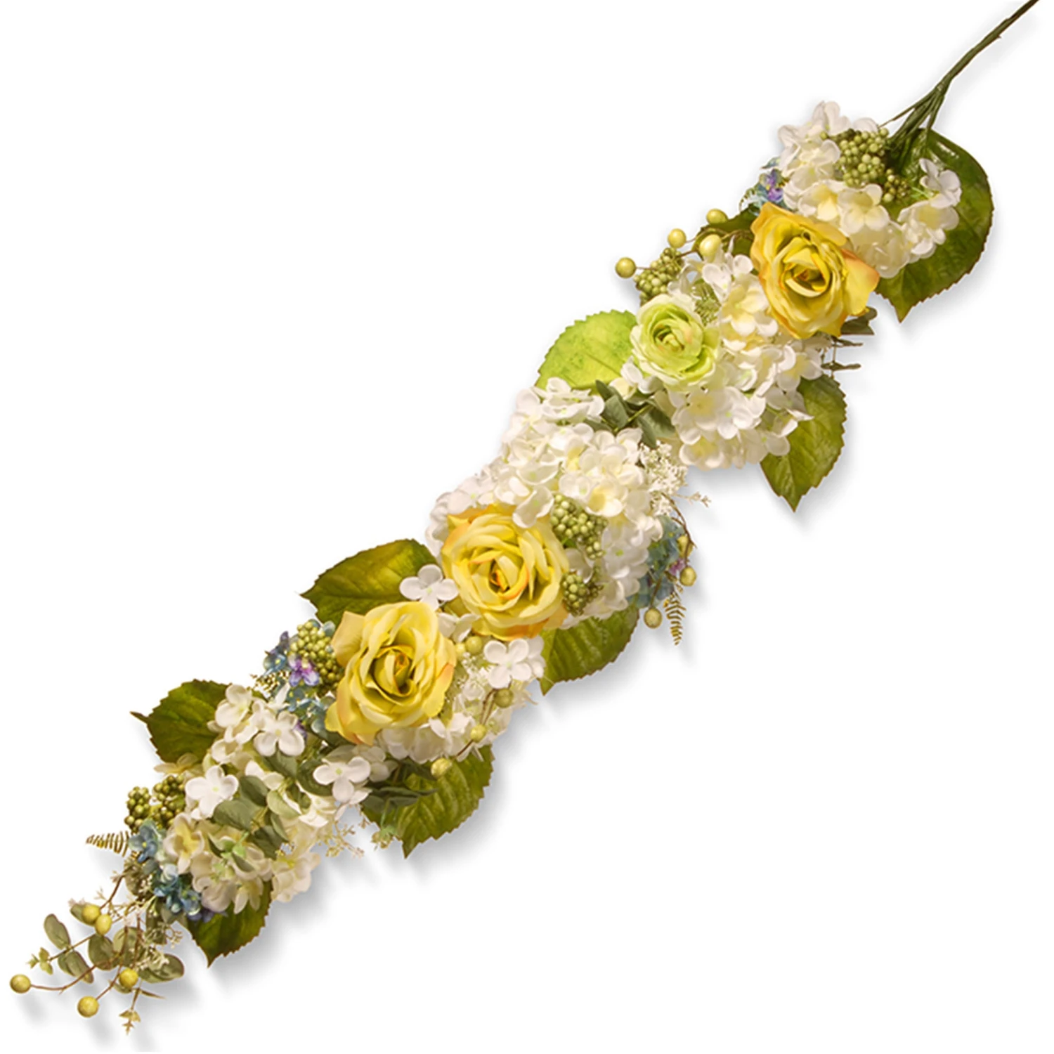 48 In. Spring Floral Wall Décor With Yellow Roses, White Hydrangeas, Berry Clusters 1 48 In. Spring Floral Wall Décor With Yellow Roses, White Hydrangeas, Berry Clusters