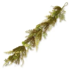 45 In. Spring Garland With Fern Leaves, Lavender, Leafy Greens