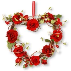 20 In. Valentine's Floral Heart Red Roses Wreath