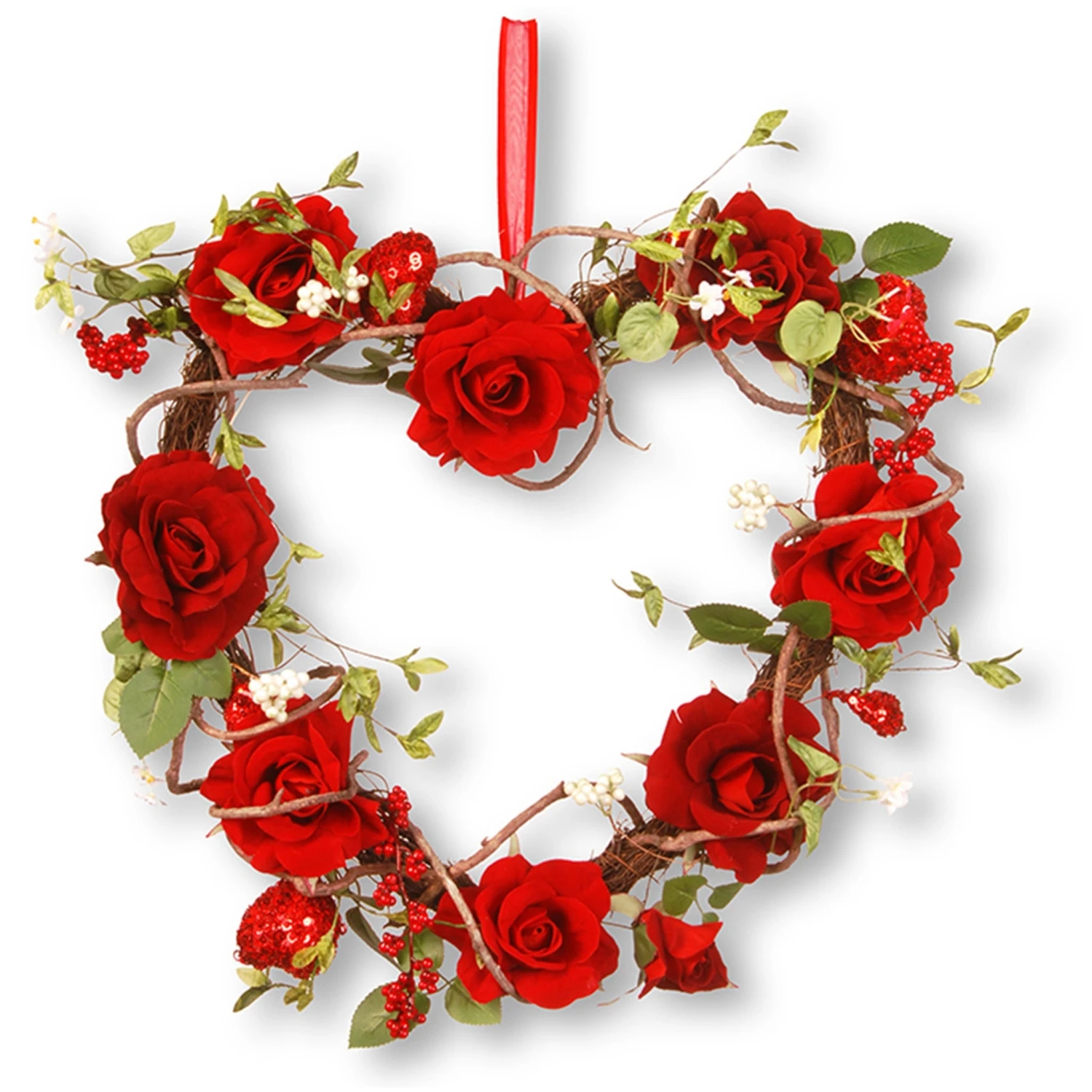 20 In. Valentine's Floral Heart Red Roses Wreath 1 20 In. Valentine's Floral Heart Red Roses Wreath