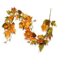 6 Ft. Fall Garland With Sunflowers, Pinecones, Berry Clusters, Maple Leaves