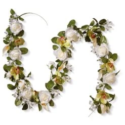 6 Ft. Spring Garland With Roses, Lilies, Berry Clusters, Leafy Greens