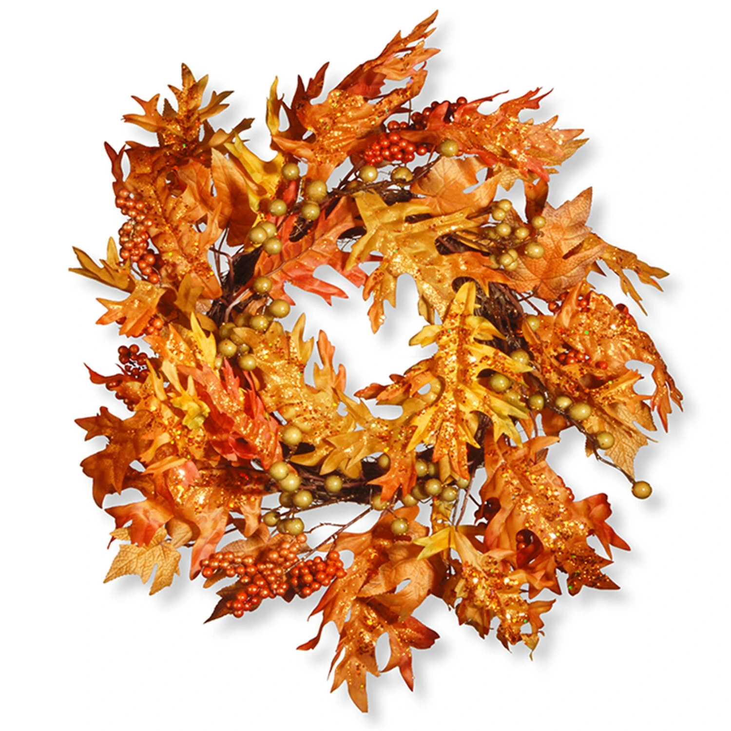 24 In. Fall Wreath With Maple Leaves, Berry Clusters 1 24 In. Fall Wreath With Maple Leaves, Berry Clusters