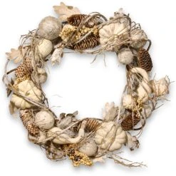 20 In. Fall Wreath With Pumpkins, Gourds, Pinecones, Berry Clusters, Ball Ornaments, Oak Leaves