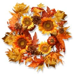 22 In. Fall Wreath With Sunflowers, Pinecones, Berry Clusters, Acorns, Pumpkins, Maple Leaves