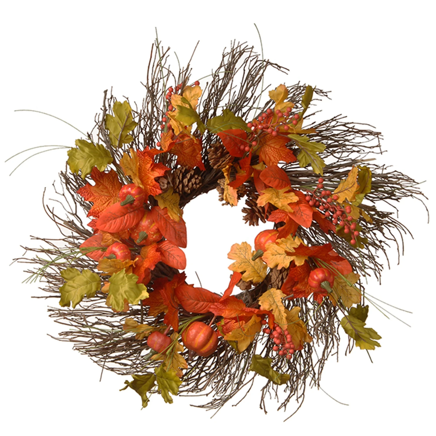 26 In. Fall Wreath With Pumpkins, Pinecones, Berry Clusters, Assorted Leaves 1 26 In. Fall Wreath With Pumpkins, Pinecones, Berry Clusters, Assorted Leaves