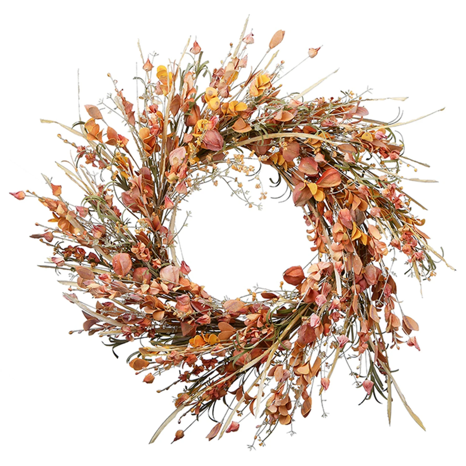 22 In. Fall Wreath With Wildflowers, Stems, Stalks 1 22 In. Fall Wreath With Wildflowers, Stems, Stalks