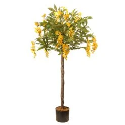 4 Ft. Spring Wisteria Potted Tree With Yellow Flower Blooms In A Black Pot Base