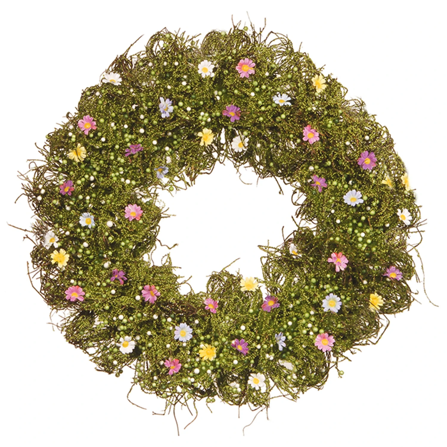 19 In. Spring Wreath With Yellow, White, Pink And Blue Flower Blooms, Green Ivy, Berries 1 19 In. Spring Wreath With Yellow, White, Pink And Blue Flower Blooms, Green Ivy, Berries