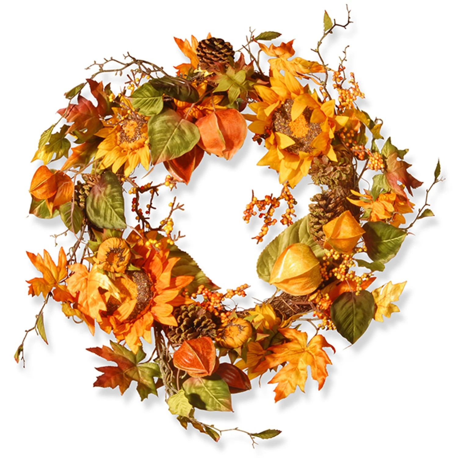 25 In. Fall Wreath With Sunflowers, Pinecones, Berry Clusters, Maple Leaves 1 25 In. Fall Wreath With Sunflowers, Pinecones, Berry Clusters, Maple Leaves