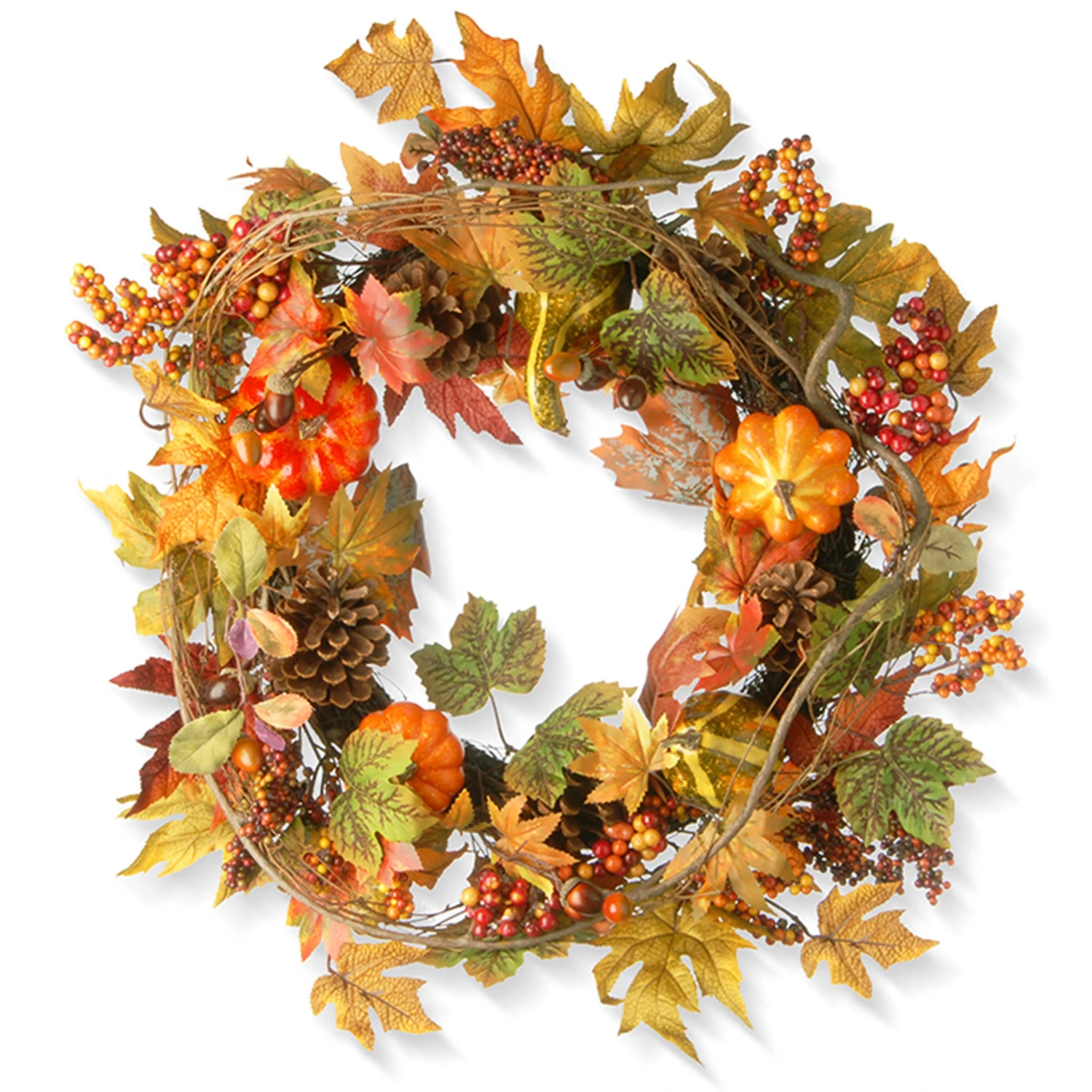 24 In. Fall Wreath With Pumpkins, Pinecones, Berry Clusters, Maple Leaves 1 24 In. Fall Wreath With Pumpkins, Pinecones, Berry Clusters, Maple Leaves