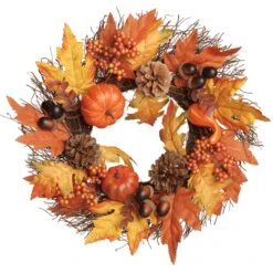 15 In. Pumpkins And Maple Leaves Wreath