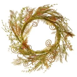 22 In. Spring Wreath With Fern Fronds, Curled Branch Sprigs, Flowing Green Stems?