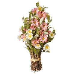 16 In. Spring Bouquet With Pink And White Daisy Flowers