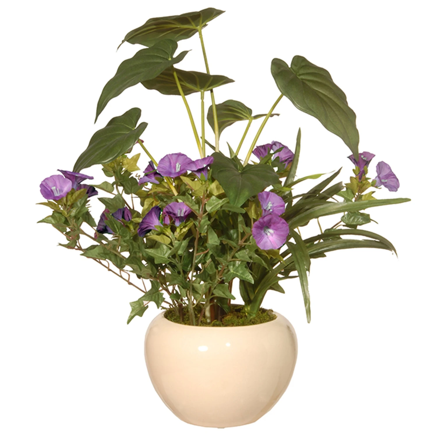 18 In. Spring Purple Flower Blooms Potted Plant In A Cream Ceramic Pot 1 18 In. Spring Purple Flower Blooms Potted Plant In A Cream Ceramic Pot
