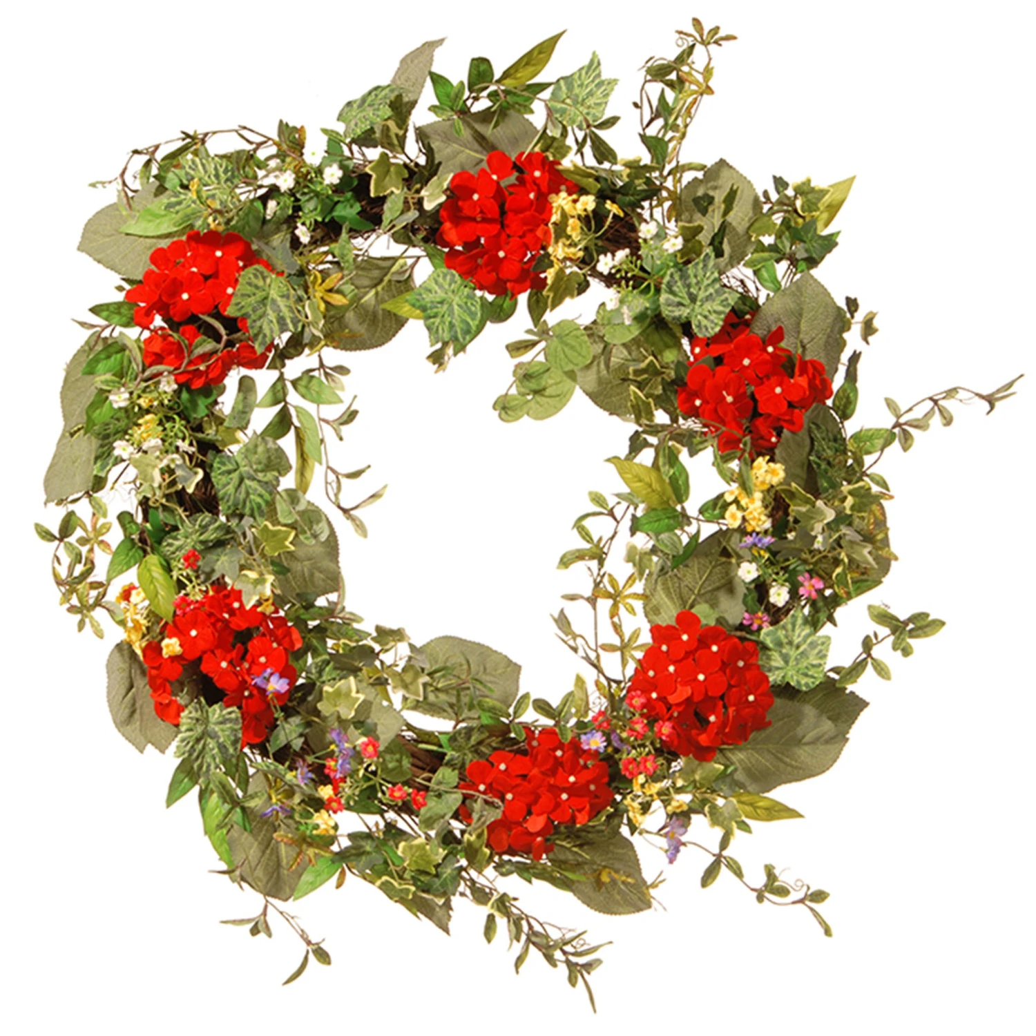 32 In. Spring Wreath With Red Flower Blooms, Flowing Green Stems 1 32 In. Spring Wreath With Red Flower Blooms, Flowing Green Stems