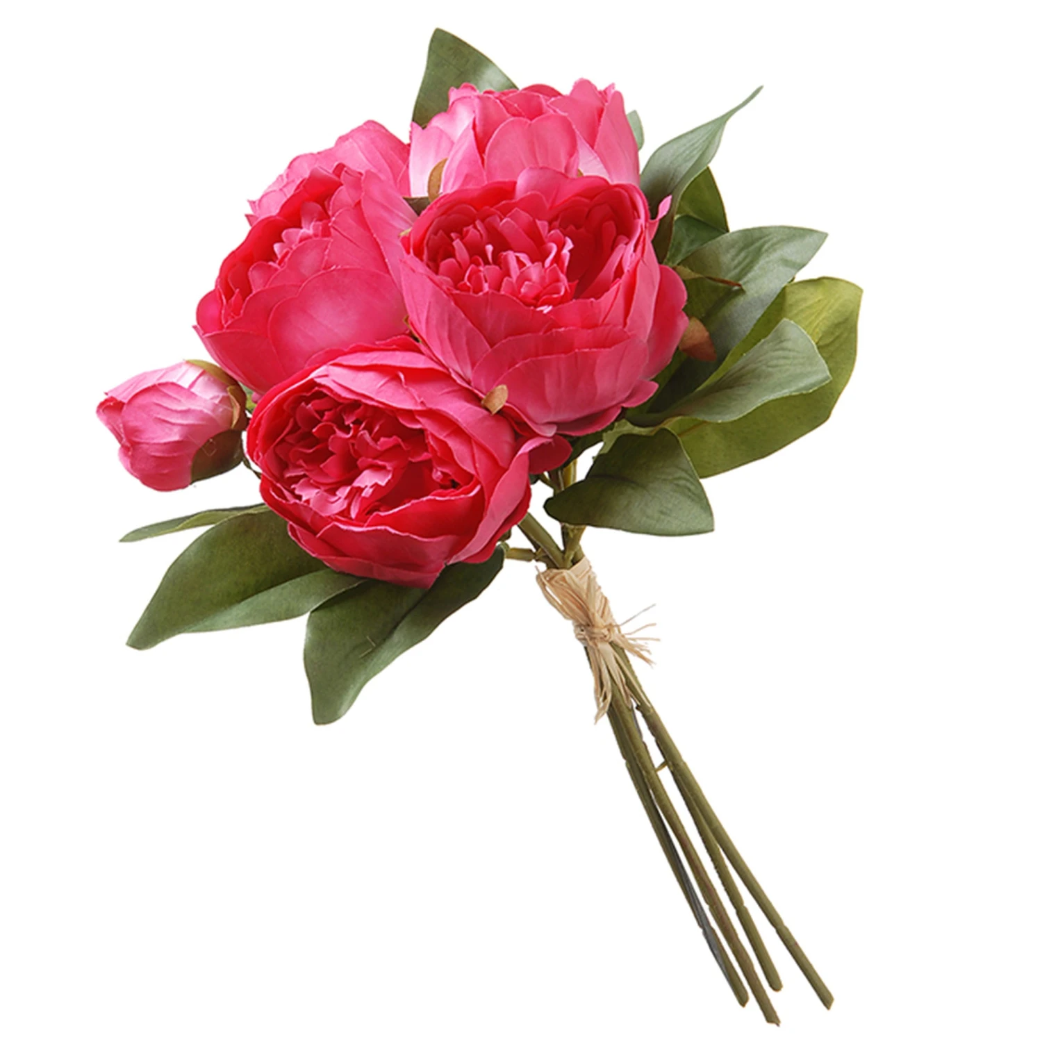 14 In. Spring Floral Bouquet With Bright Pink Peony Blooms, Leafy Greens 1 14 In. Spring Floral Bouquet With Bright Pink Peony Blooms, Leafy Greens