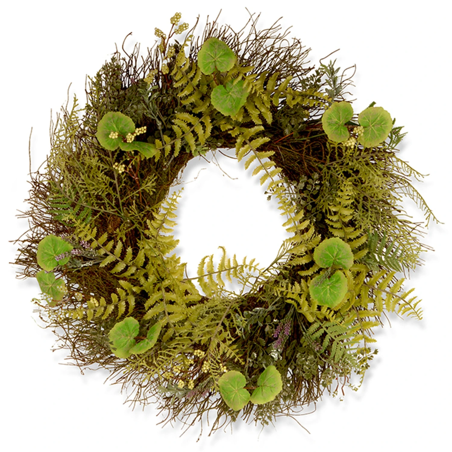 24 In. Spring Wreath With Fern Leaves, Lavender, Leafy Greens 1 24 In. Spring Wreath With Fern Leaves, Lavender, Leafy Greens