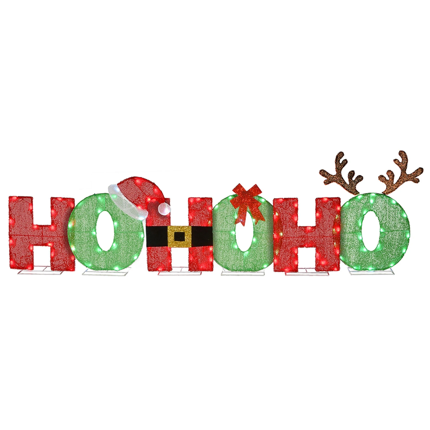 23 In. Tinsel Fabric HO HO HO Sign With Red And Cool White LED Lights 1 23 In. Tinsel Fabric HO HO HO Sign With Red And Cool White LED Lights