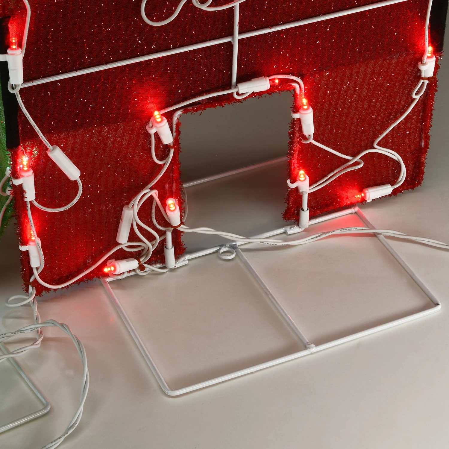 23 In. Tinsel Fabric HO HO HO Sign With Red And Cool White LED Lights 2 23 In. Tinsel Fabric HO HO HO Sign With Red And Cool White LED Lights - Image 2