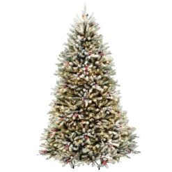 7.5 Ft. Pre-Lit Dunhill Fir Flocked Tree With 750 Clear Lights