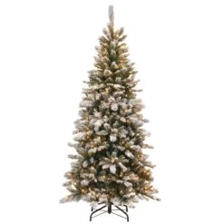 7.5 Ft. Pre-Lit Snowy Mountain Pine Slim Tree With Clear Lights