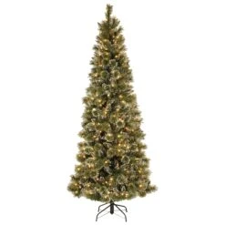 7.5 Ft. Pre-Lit Glittery Bristle Slim Tree With LED Lights