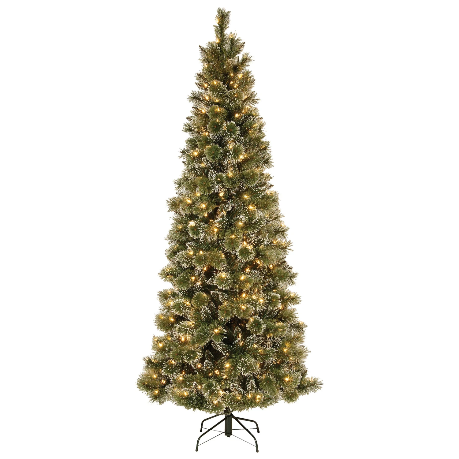 7.5 Ft. Pre-Lit Glittery Bristle Slim Tree With LED Lights 1 7.5 Ft. Pre-Lit Glittery Bristle Slim Tree With LED Lights