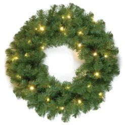 24 In. Pre-Lit North Valley Spruce Wreath With Dual Color LED Lights
