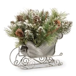 10 In. Glittery Bristle Pine Sleigh