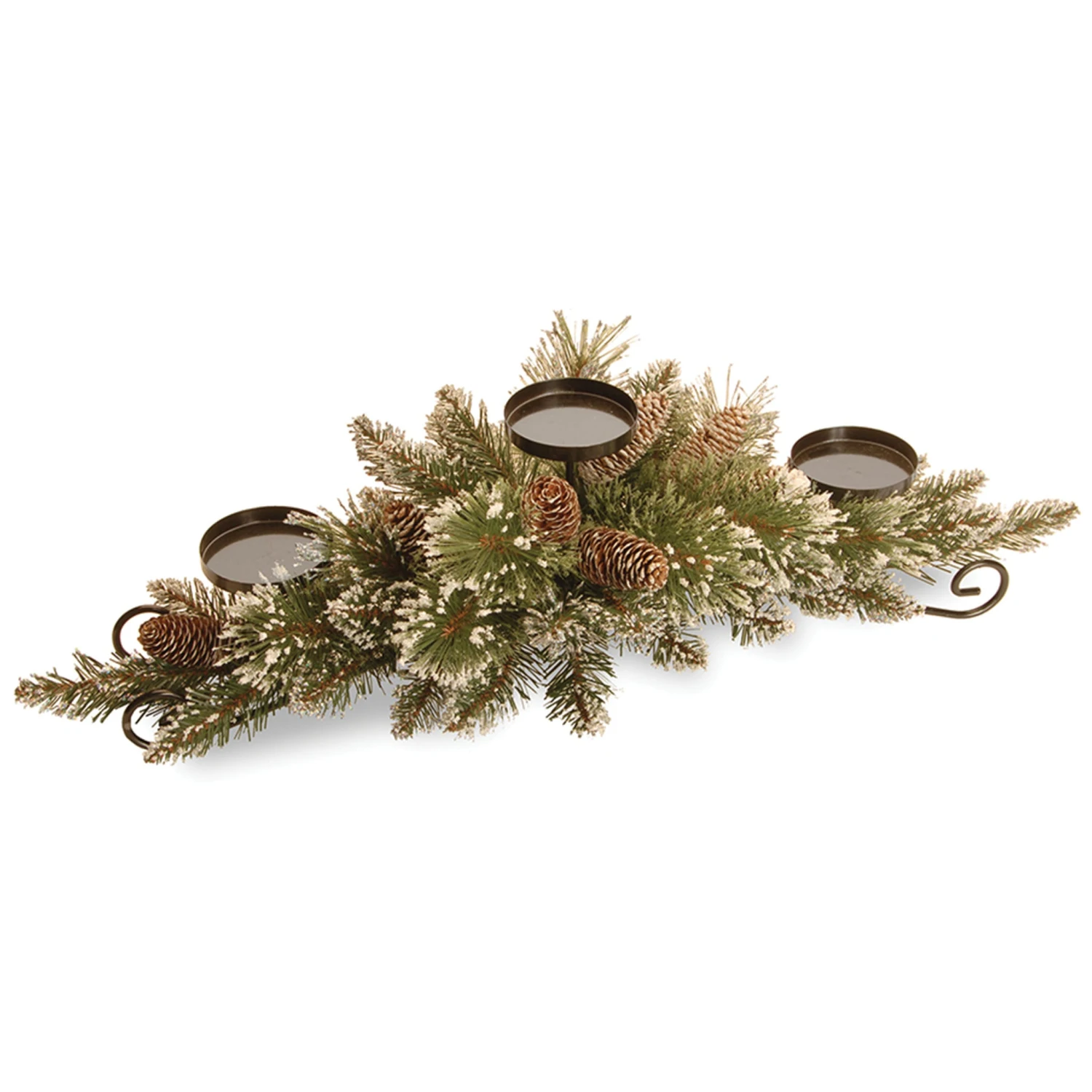 30 In. Glittery Bristle Pine Centerpiece And Candle Holder 1 30 In. Glittery Bristle Pine Centerpiece And Candle Holder
